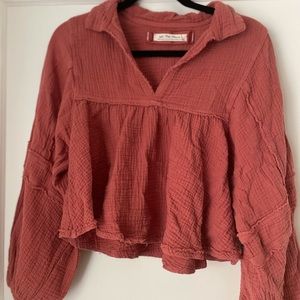 FREE PEOPLE orange, long sleeve, collared, size XS